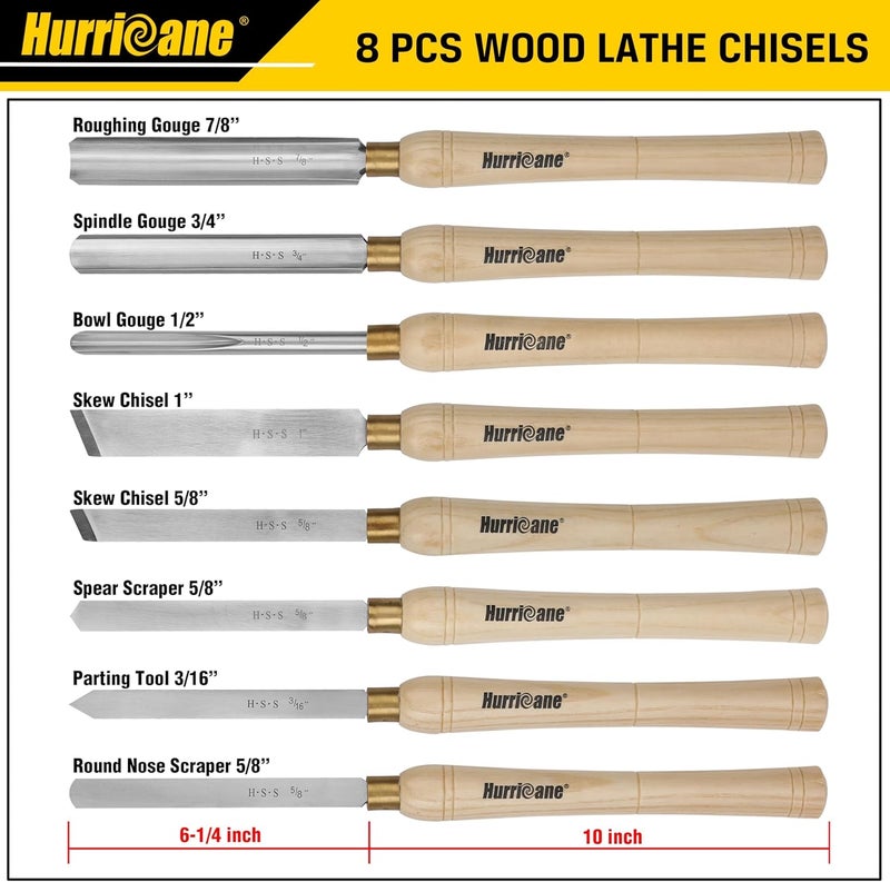 Hurricane 8pc Wood Lathe Chisel Set with Wooden Box, HSS Wood Turning Tools for Woodworking, for Precision Cutting and Smooth, Detailed Projects - Image 5